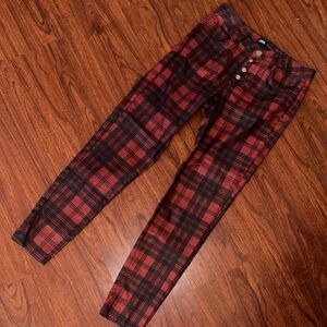 Zara Red and Black Checkered Pants with button fly front size 6